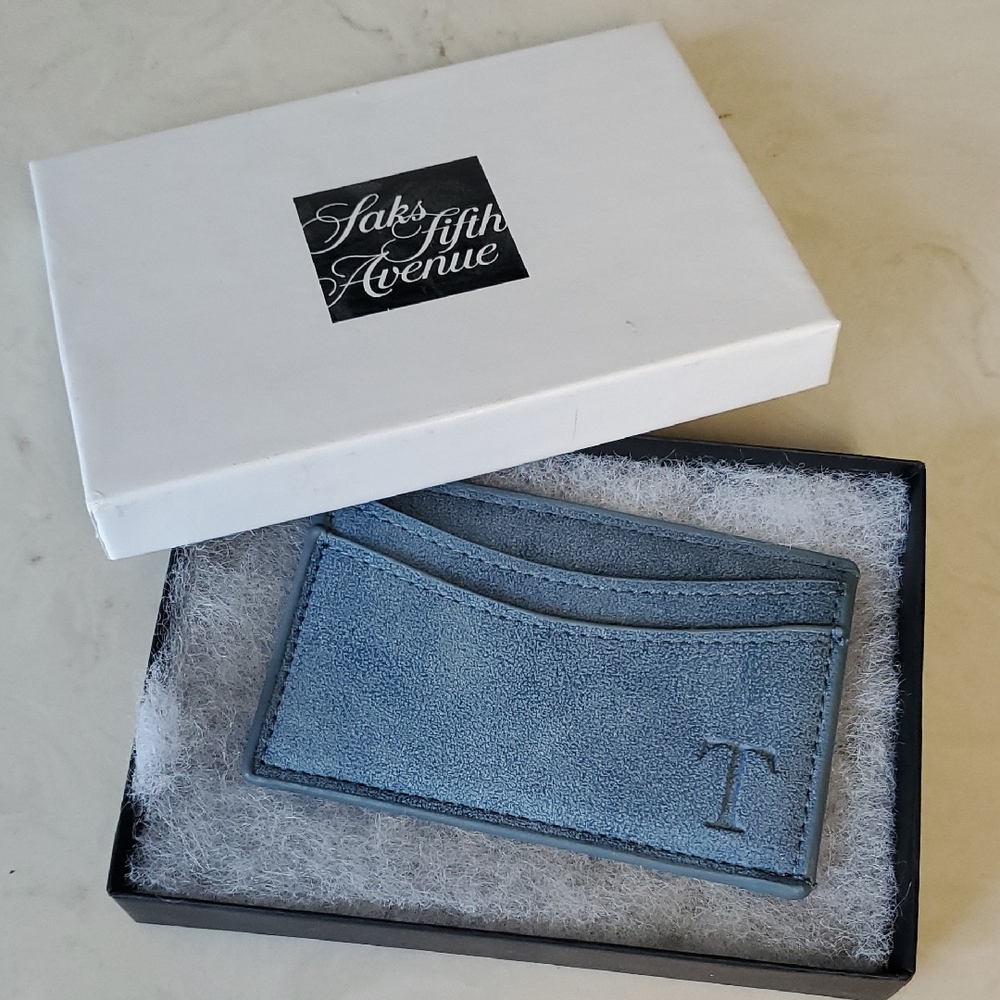 T  initial　Blue Leather Card Holder